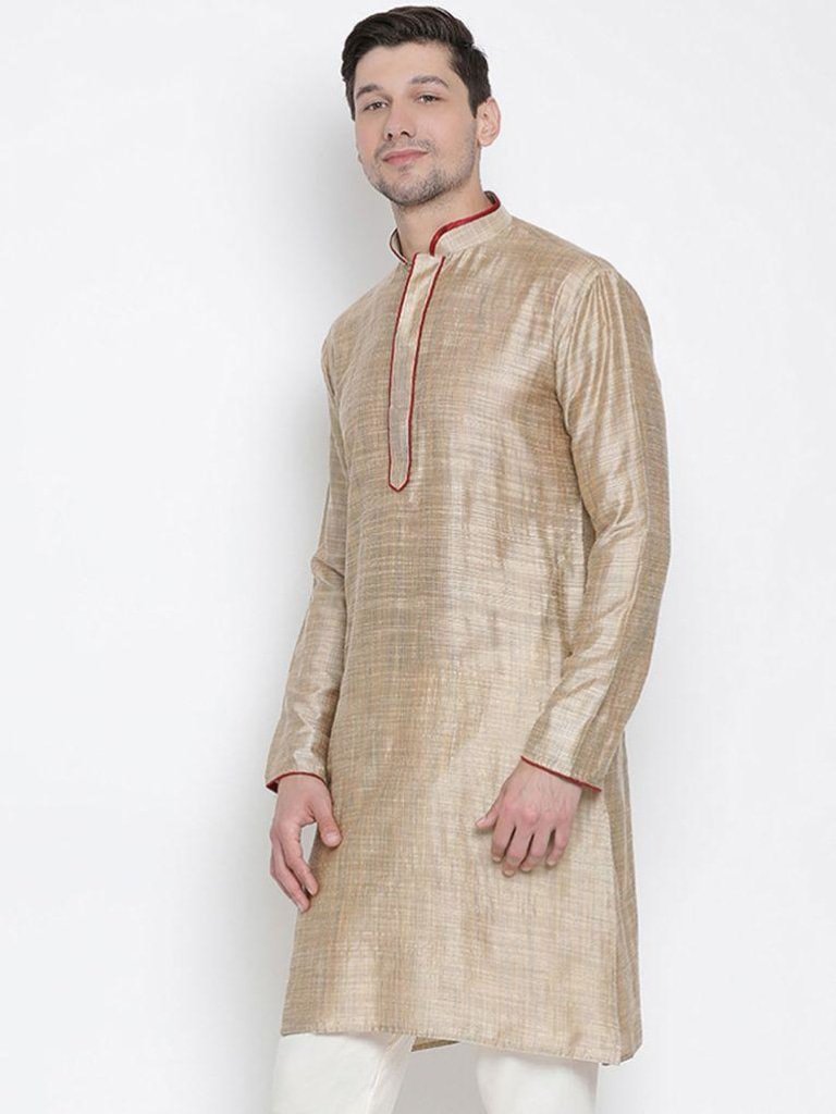 Men's Beige Cotton Silk Blend Kurta