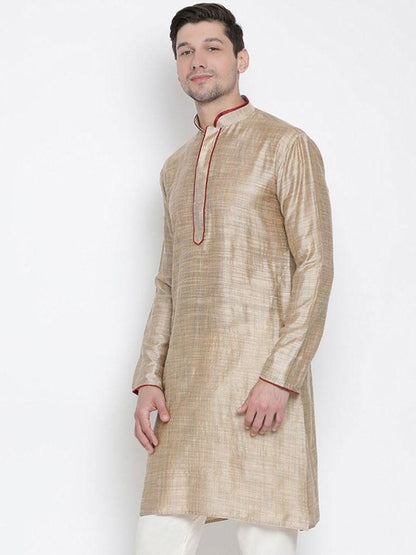 Men's Beige Cotton Silk Blend Kurta