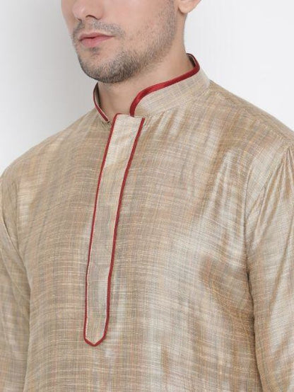 Men's Beige Cotton Silk Blend Kurta