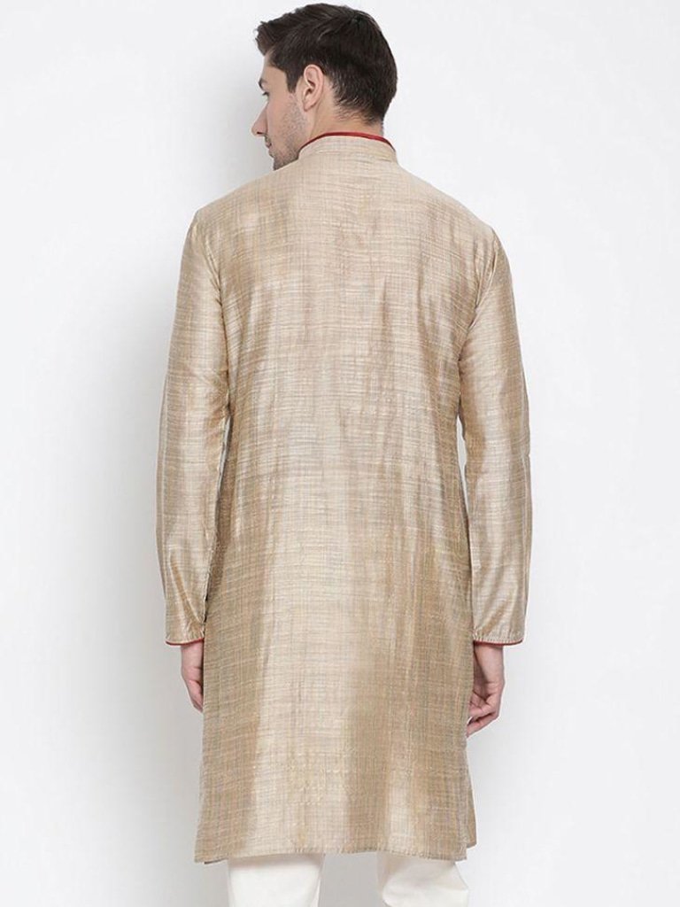 Men's Beige Cotton Silk Blend Kurta
