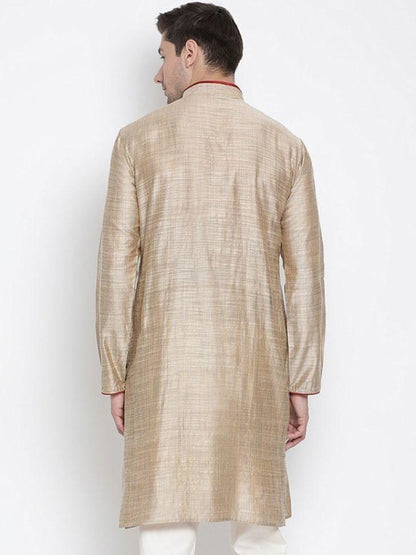Men's Beige Cotton Silk Blend Kurta