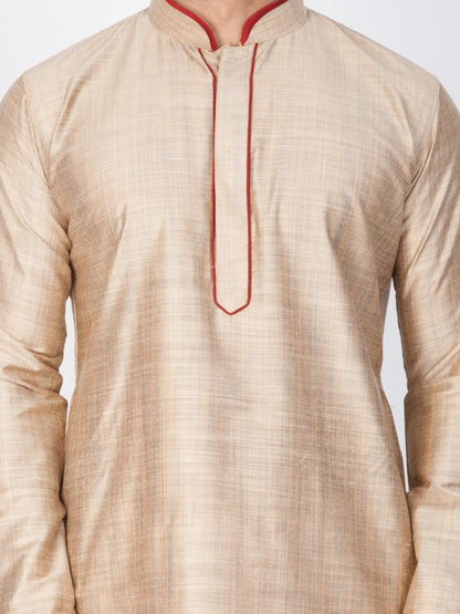 Men's Beige Cotton Silk Blend Kurta and Pyjama Set