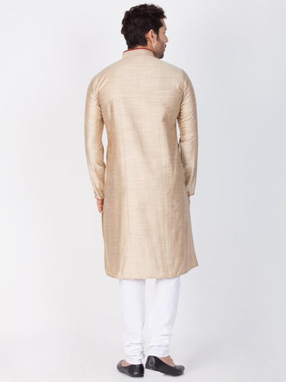 Men's Beige Cotton Silk Blend Kurta and Pyjama Set
