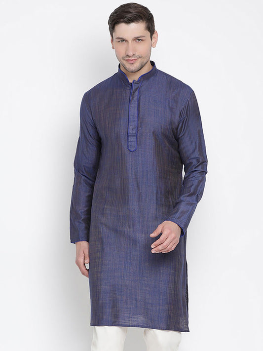 Men's Blue Cotton Silk Blend Kurta
