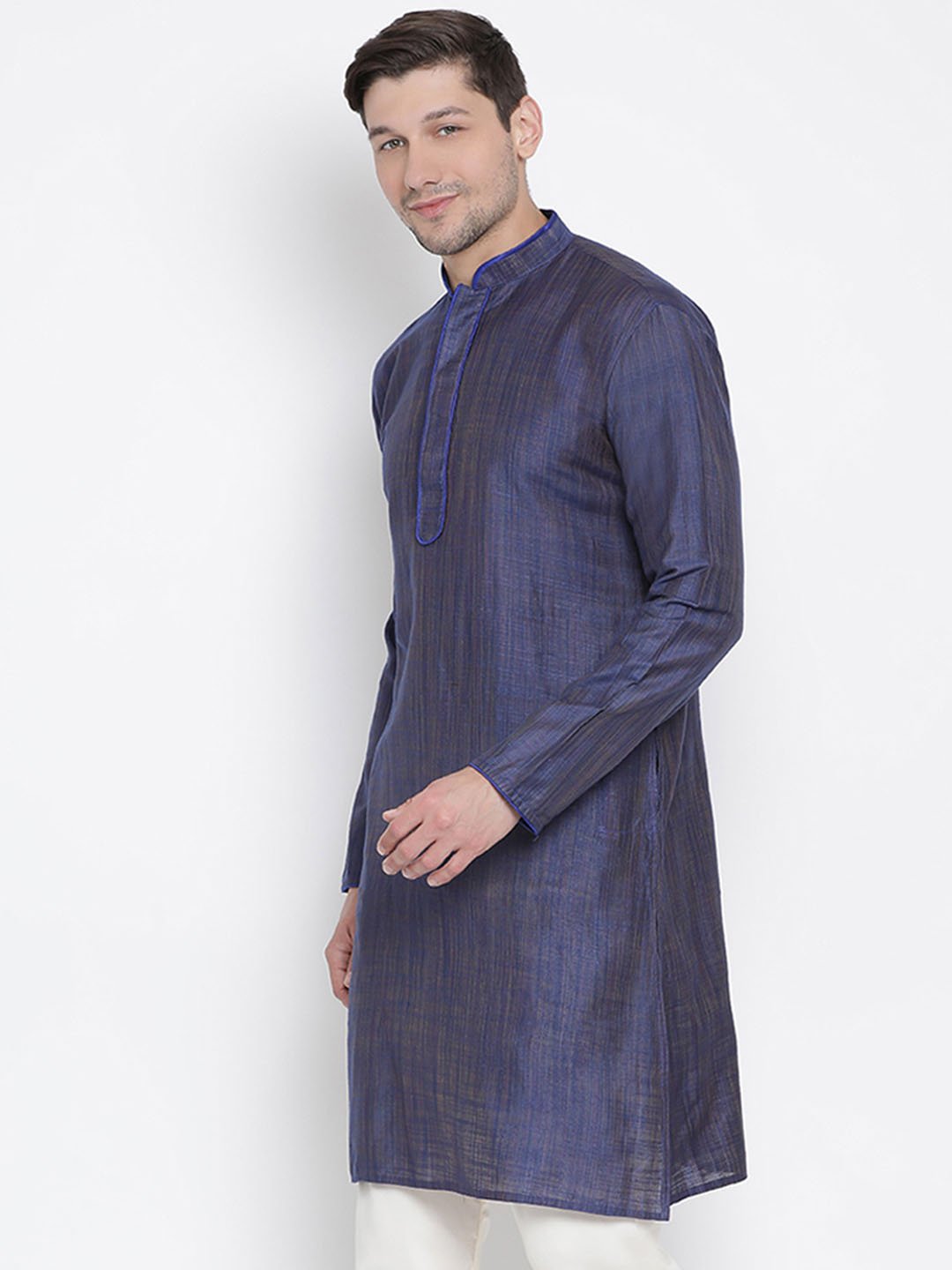 Men's Blue Cotton Silk Blend Kurta