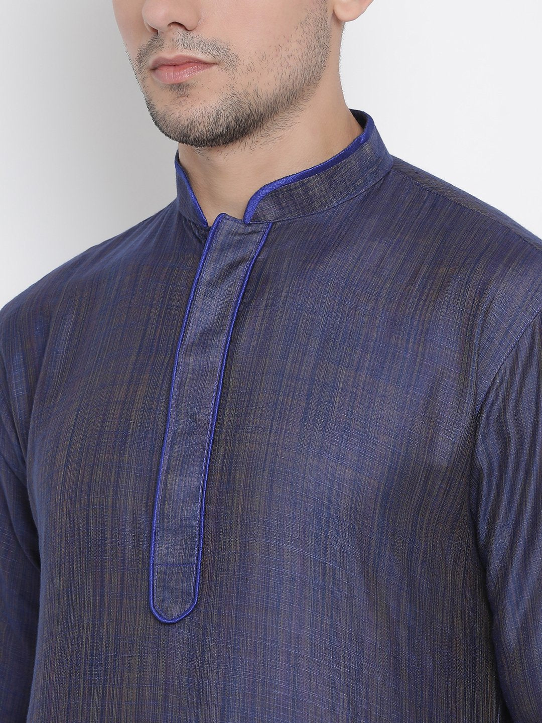 Men's Blue Cotton Silk Blend Kurta