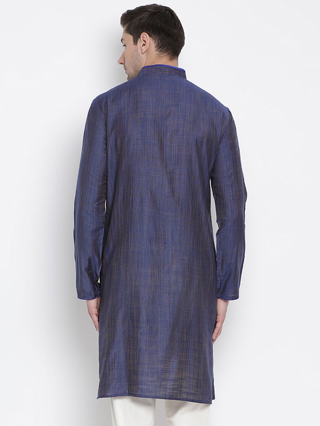 Men's Blue Cotton Silk Blend Kurta