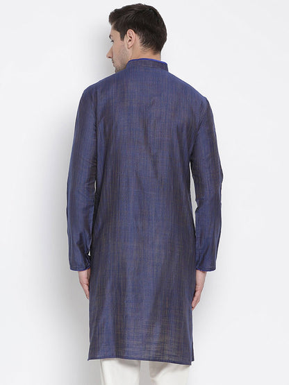 Men's Blue Cotton Silk Blend Kurta