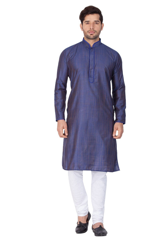 Men's Blue Cotton Silk Blend Kurta and Pyjama Set