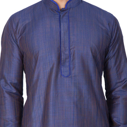 Men's Blue Cotton Silk Blend Kurta and Pyjama Set