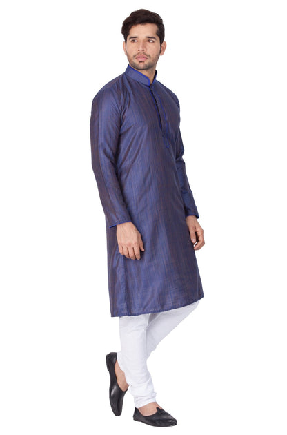 Men's Blue Cotton Silk Blend Kurta and Pyjama Set
