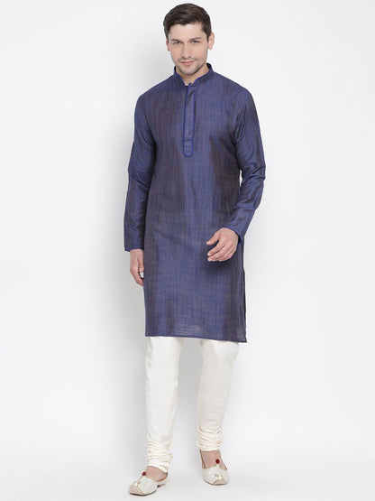 Men's Blue Cotton Kurta and Pyjama Set