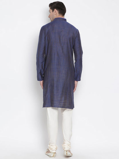Men's Blue Cotton Kurta and Pyjama Set