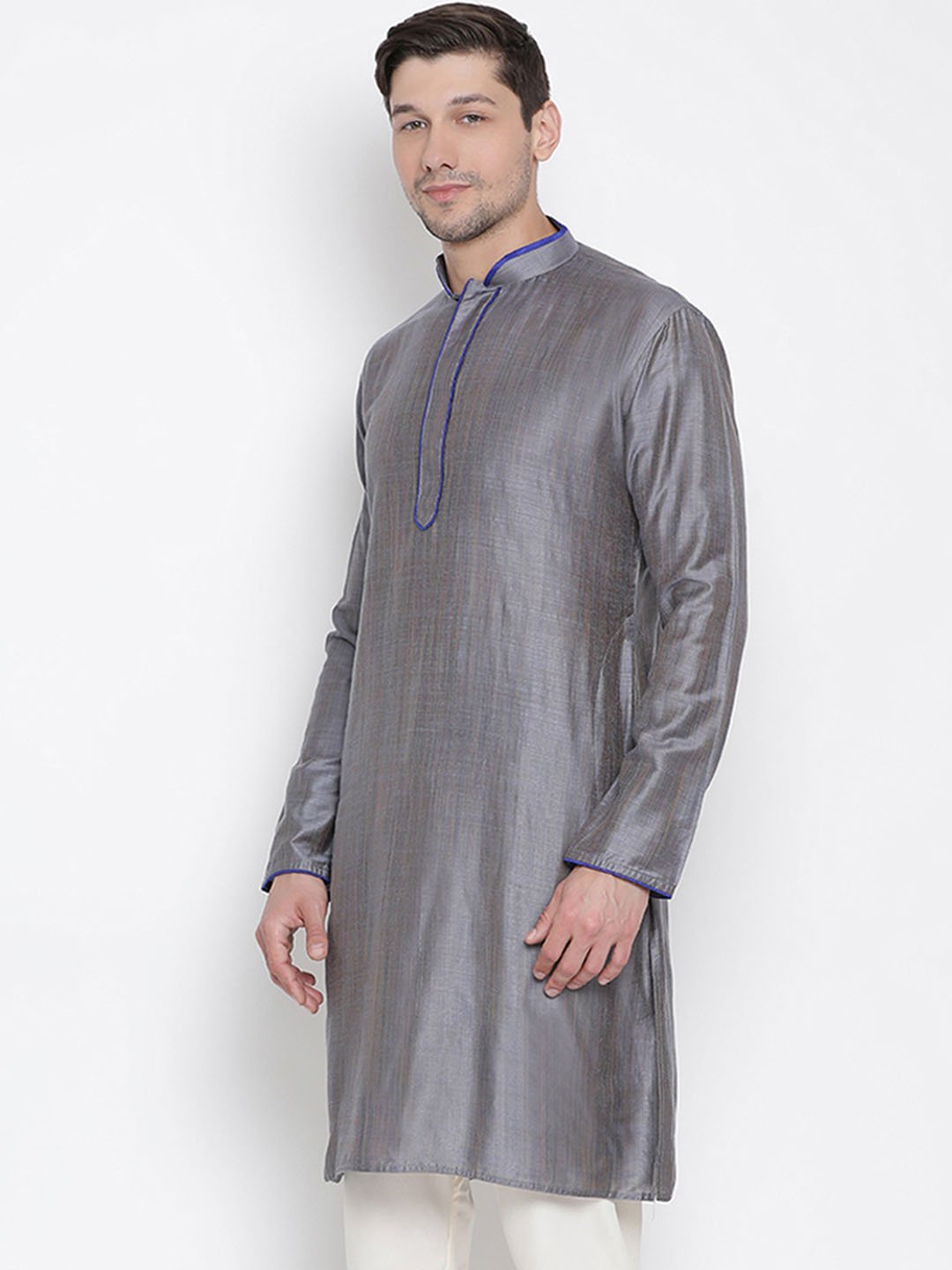 Men's Grey Cotton Silk Blend Kurta