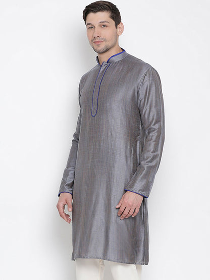 Men's Grey Cotton Silk Blend Kurta
