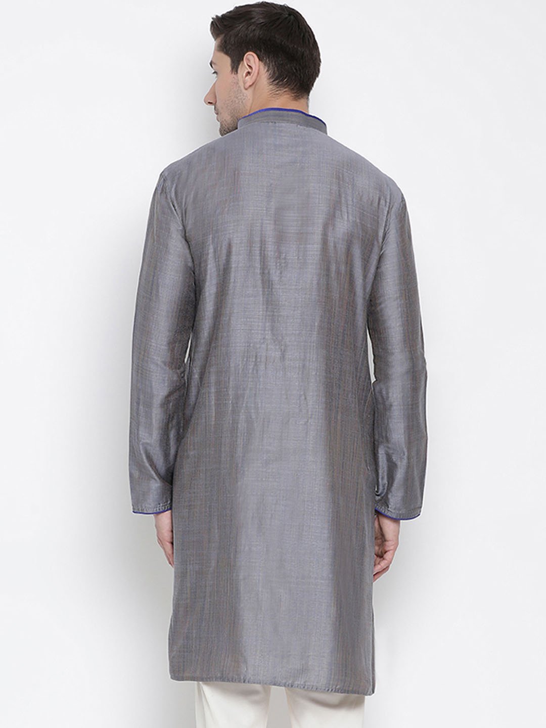 Men's Grey Cotton Silk Blend Kurta