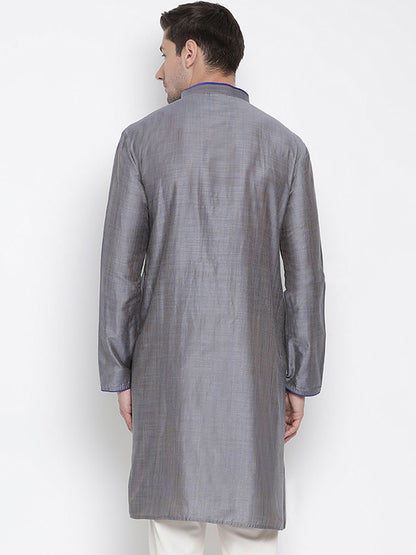 Men's Grey Cotton Silk Blend Kurta
