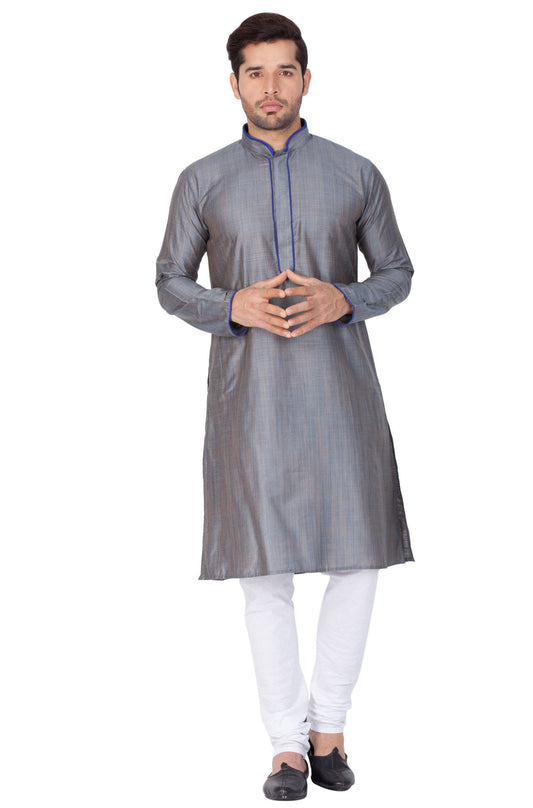 Men's Grey Cotton Silk Blend Kurta and Pyjama Set