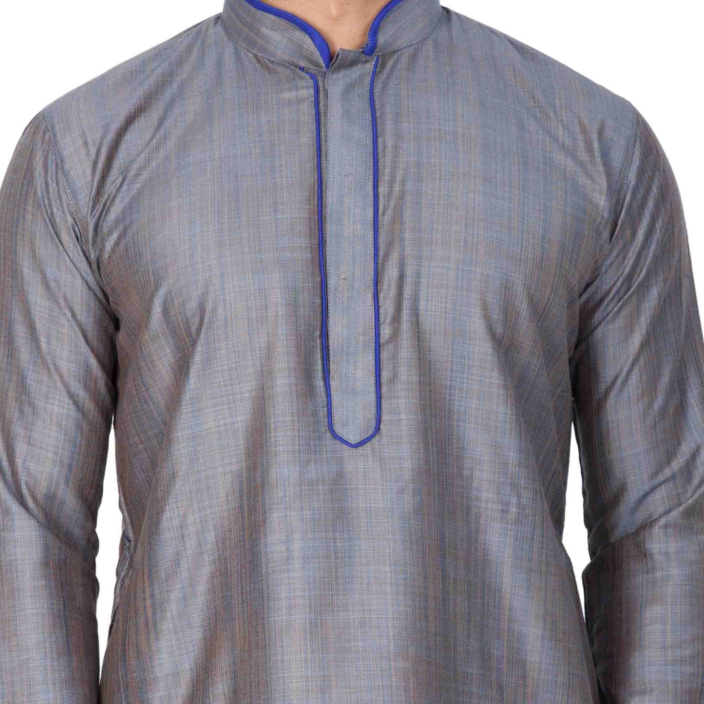 Men's Grey Cotton Silk Blend Kurta and Pyjama Set