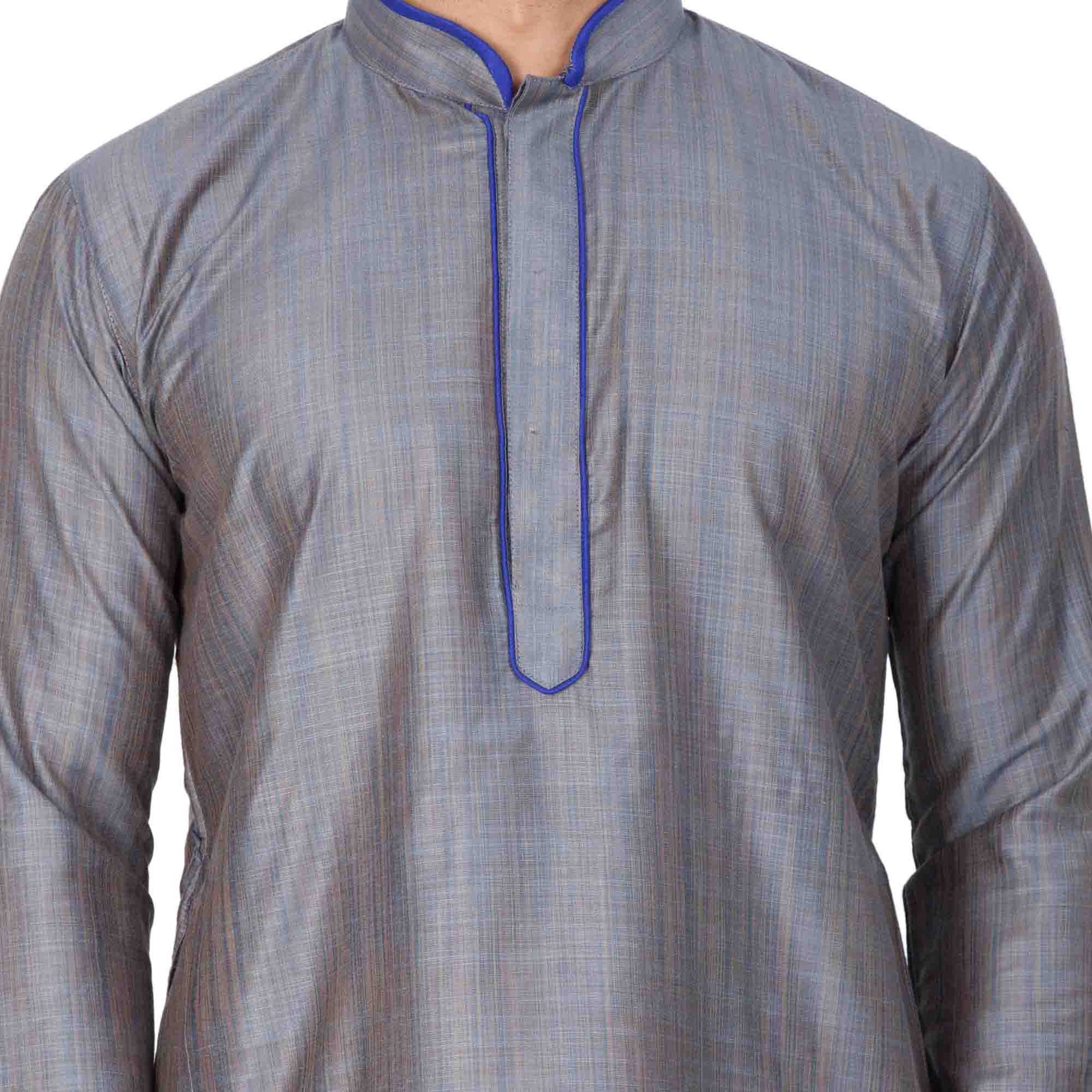 Men's Grey Cotton Silk Blend Kurta and Pyjama Set