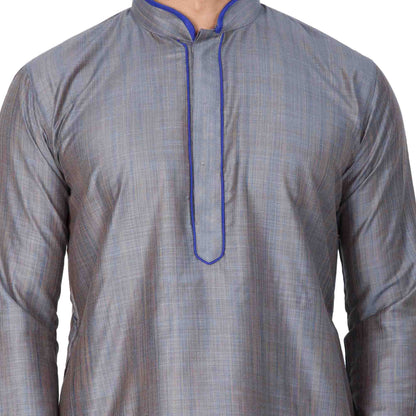 Men's Grey Cotton Silk Blend Kurta and Pyjama Set