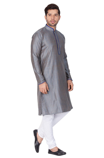 Men's Grey Cotton Silk Blend Kurta and Pyjama Set