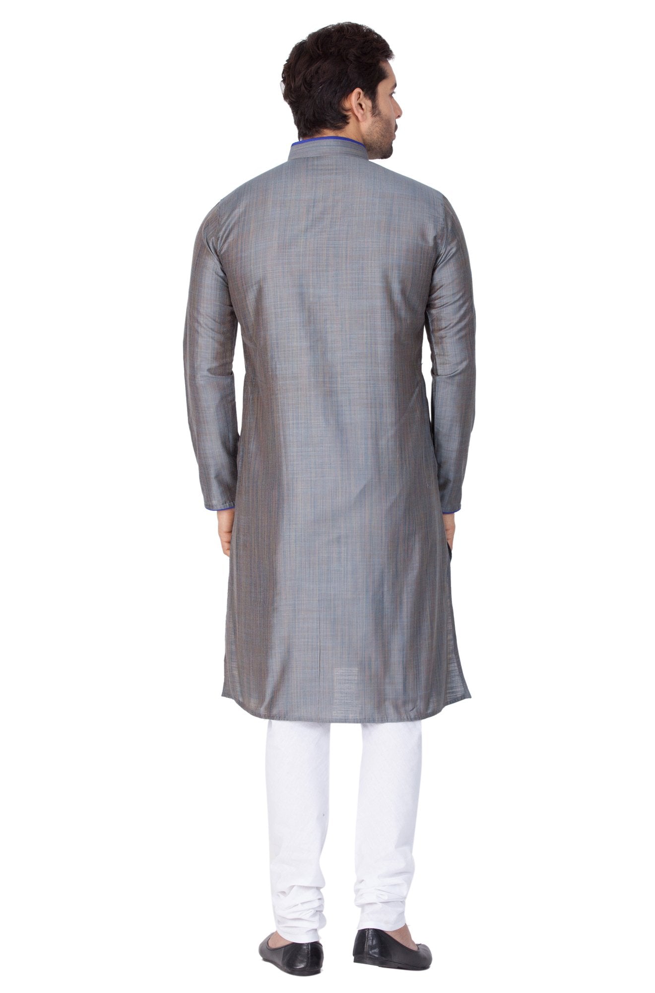 Men's Grey Cotton Silk Blend Kurta and Pyjama Set