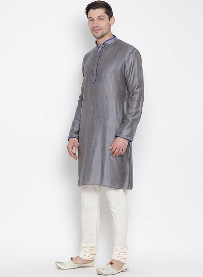 Men's Grey Cotton Kurta and Pyjama Set