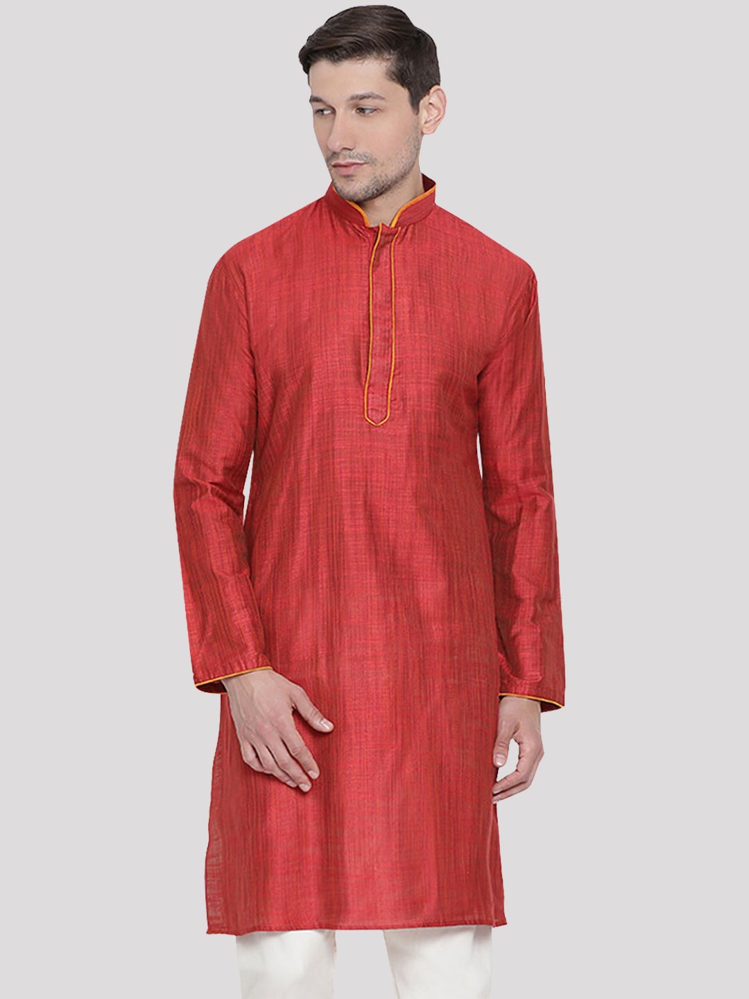 Men's Maroon Cotton Silk Blend Kurta
