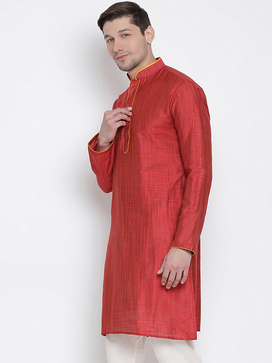 Men's Maroon Cotton Silk Blend Kurta