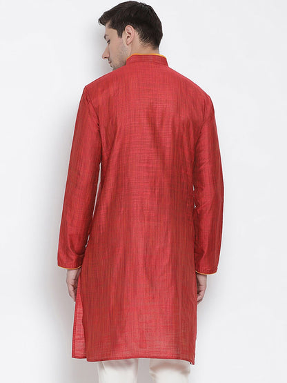 Men's Maroon Cotton Silk Blend Kurta