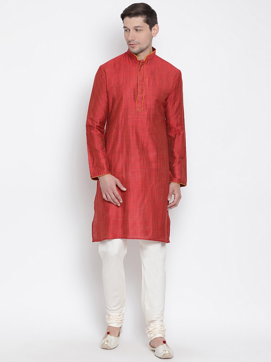 Men's Maroon Cotton Silk Blend Kurta