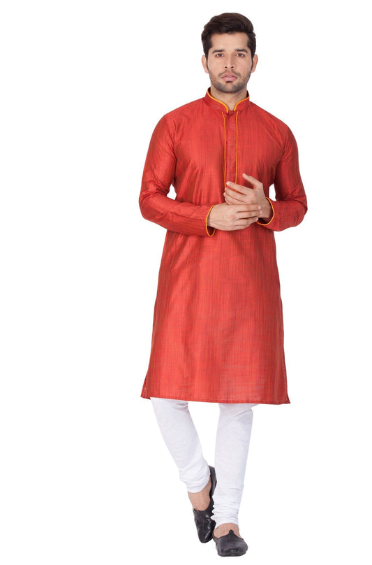 Men's Maroon Cotton Silk Blend Kurta and Pyjama Set