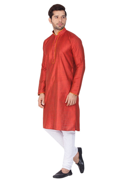 Men's Maroon Cotton Silk Blend Kurta and Pyjama Set