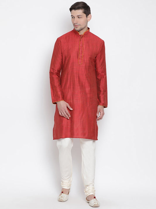 Men's Maroon Cotton Kurta and Pyjama Set