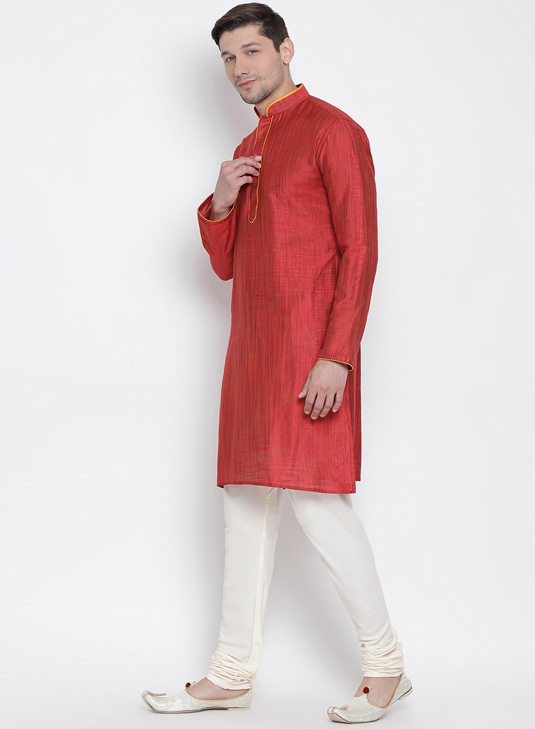 Men's Maroon Cotton Kurta and Pyjama Set