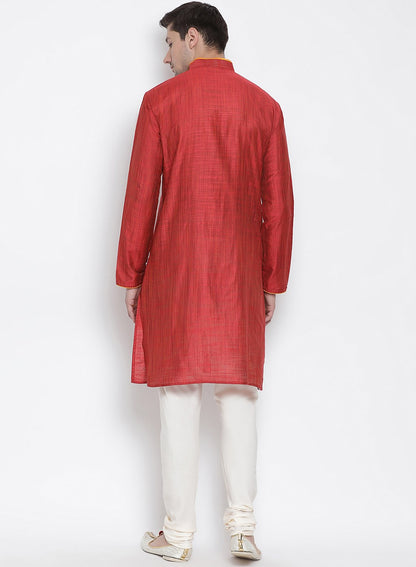 Men's Maroon Cotton Kurta and Pyjama Set