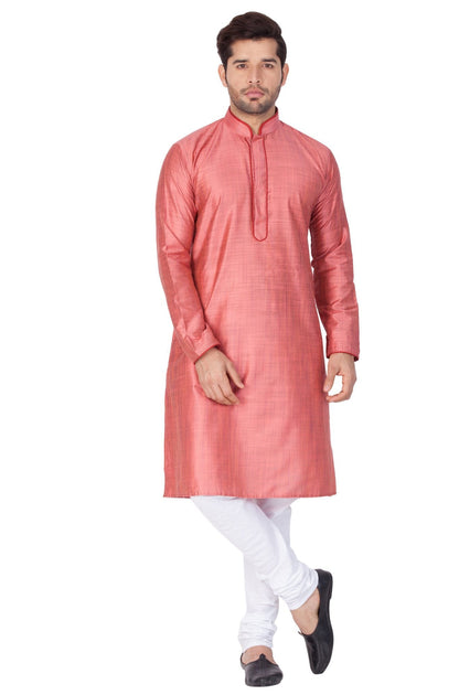Men's Pink Cotton Silk Blend Kurta and Pyjama Set