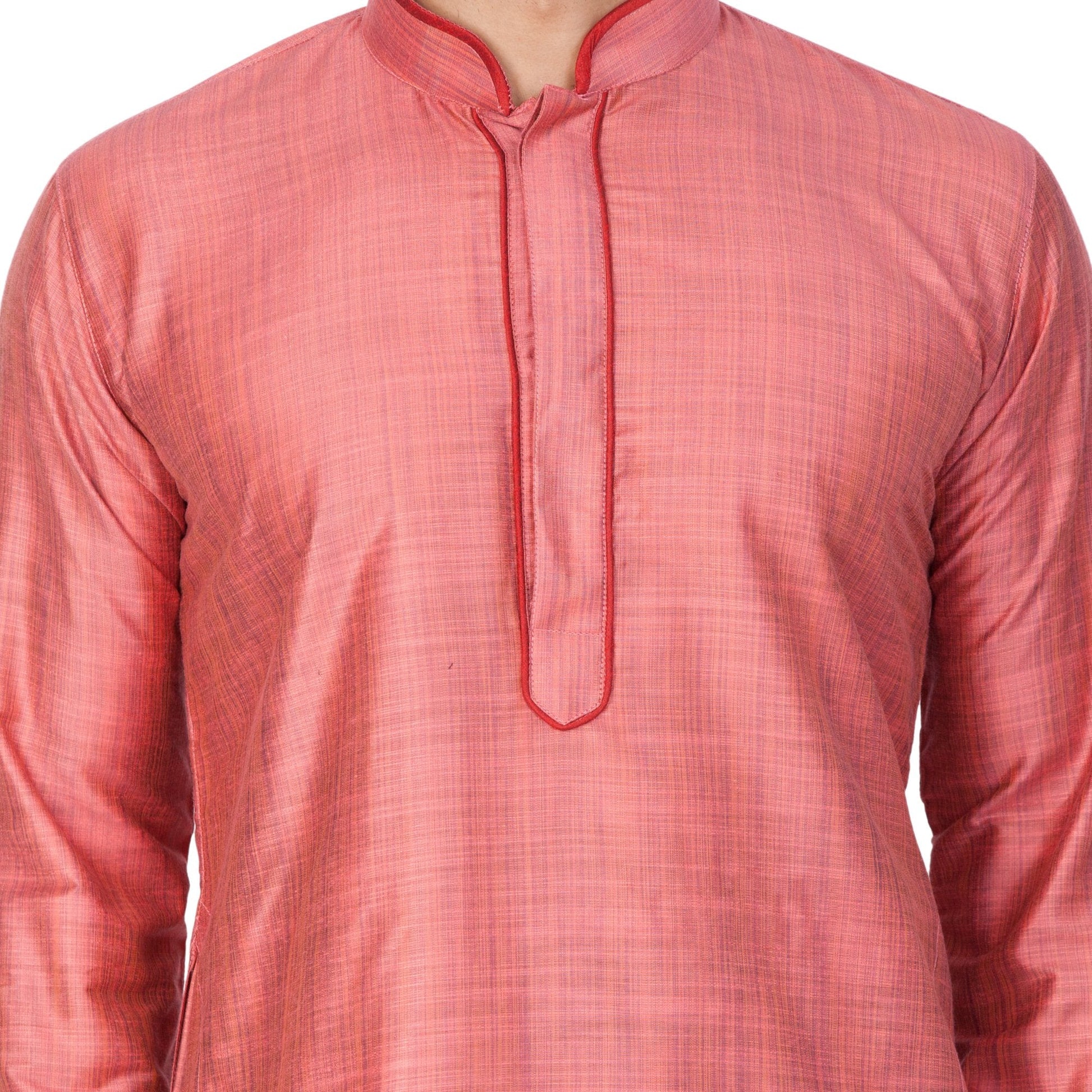 Men's Pink Cotton Silk Blend Kurta and Pyjama Set