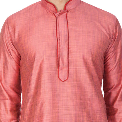 Men's Pink Cotton Silk Blend Kurta and Pyjama Set