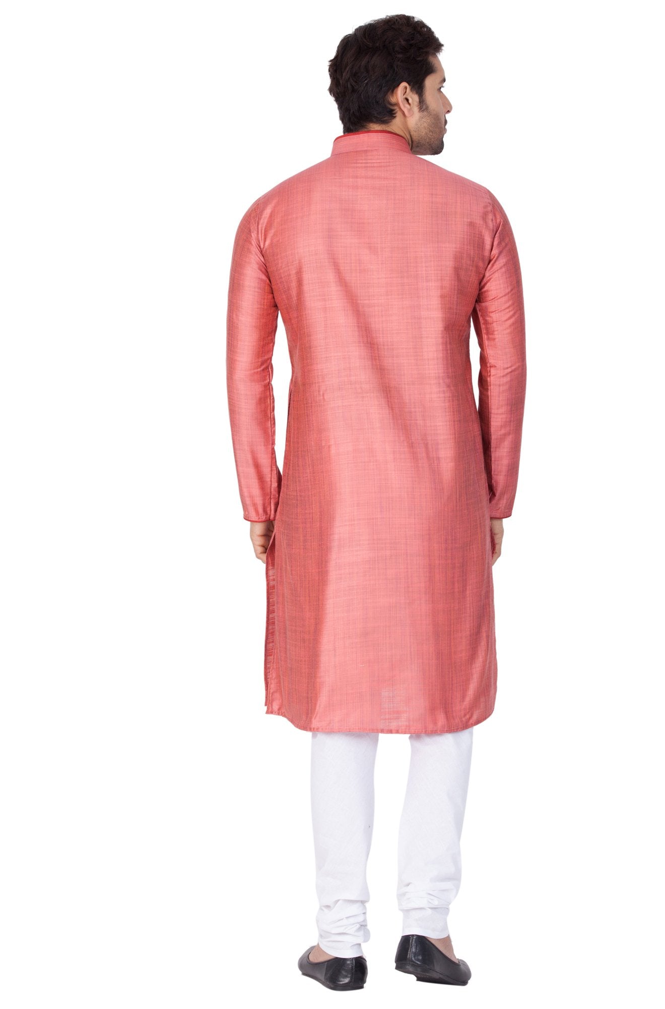 Men's Pink Cotton Silk Blend Kurta and Pyjama Set
