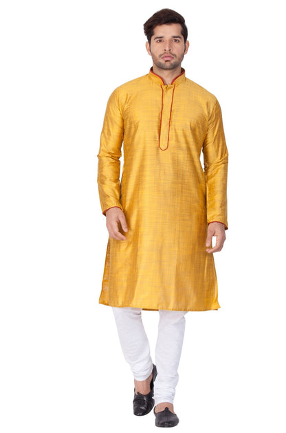 Men's Yellow Cotton Silk Blend Kurta and Pyjama Set