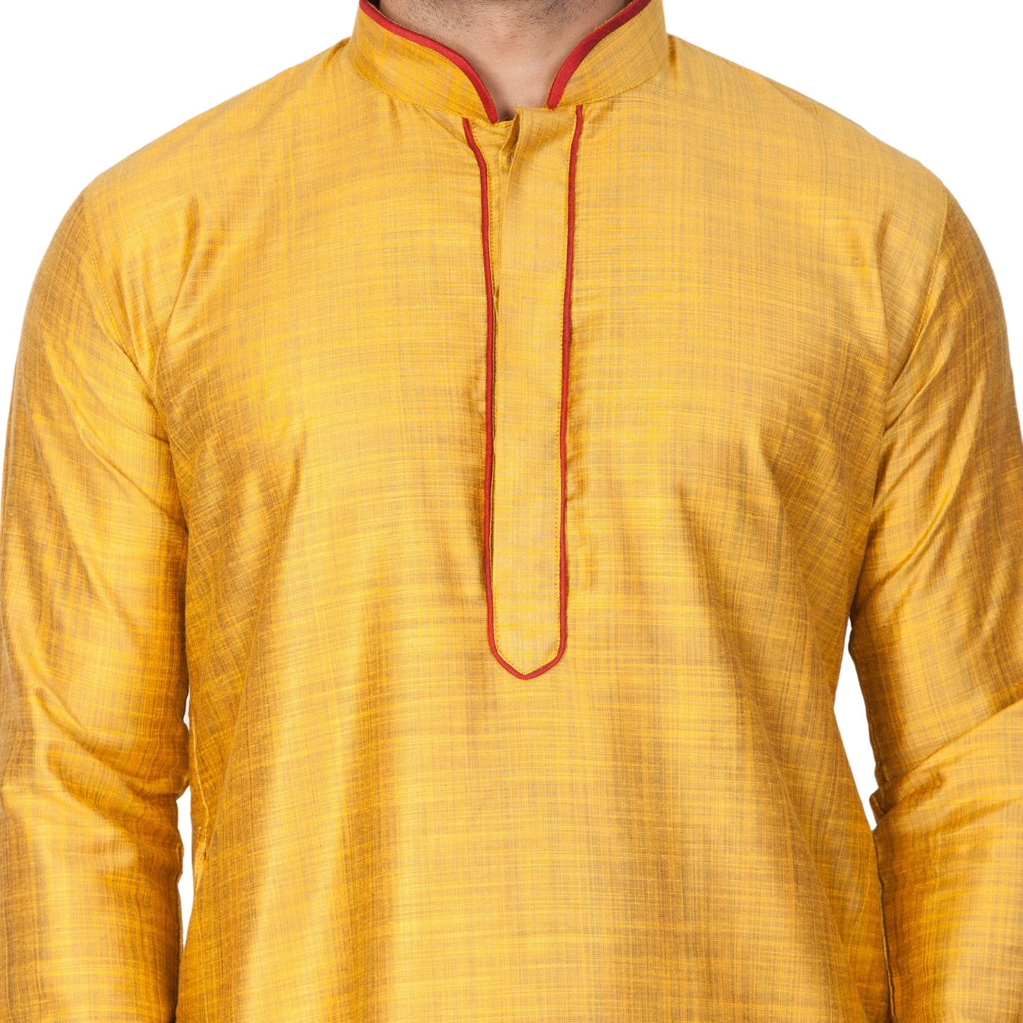 Men's Yellow Cotton Silk Blend Kurta and Pyjama Set