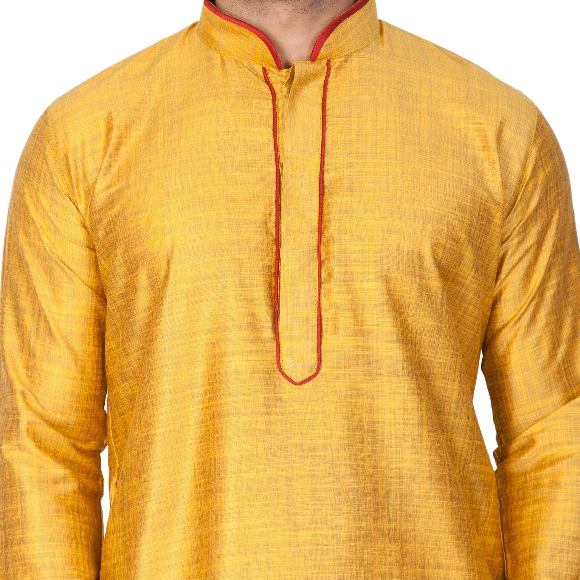 Men's Yellow Cotton Silk Blend Kurta and Pyjama Set