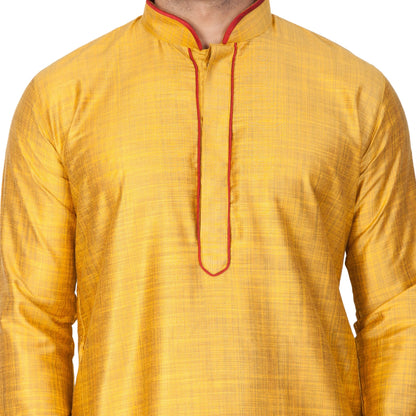 Men's Yellow Cotton Silk Blend Kurta and Pyjama Set