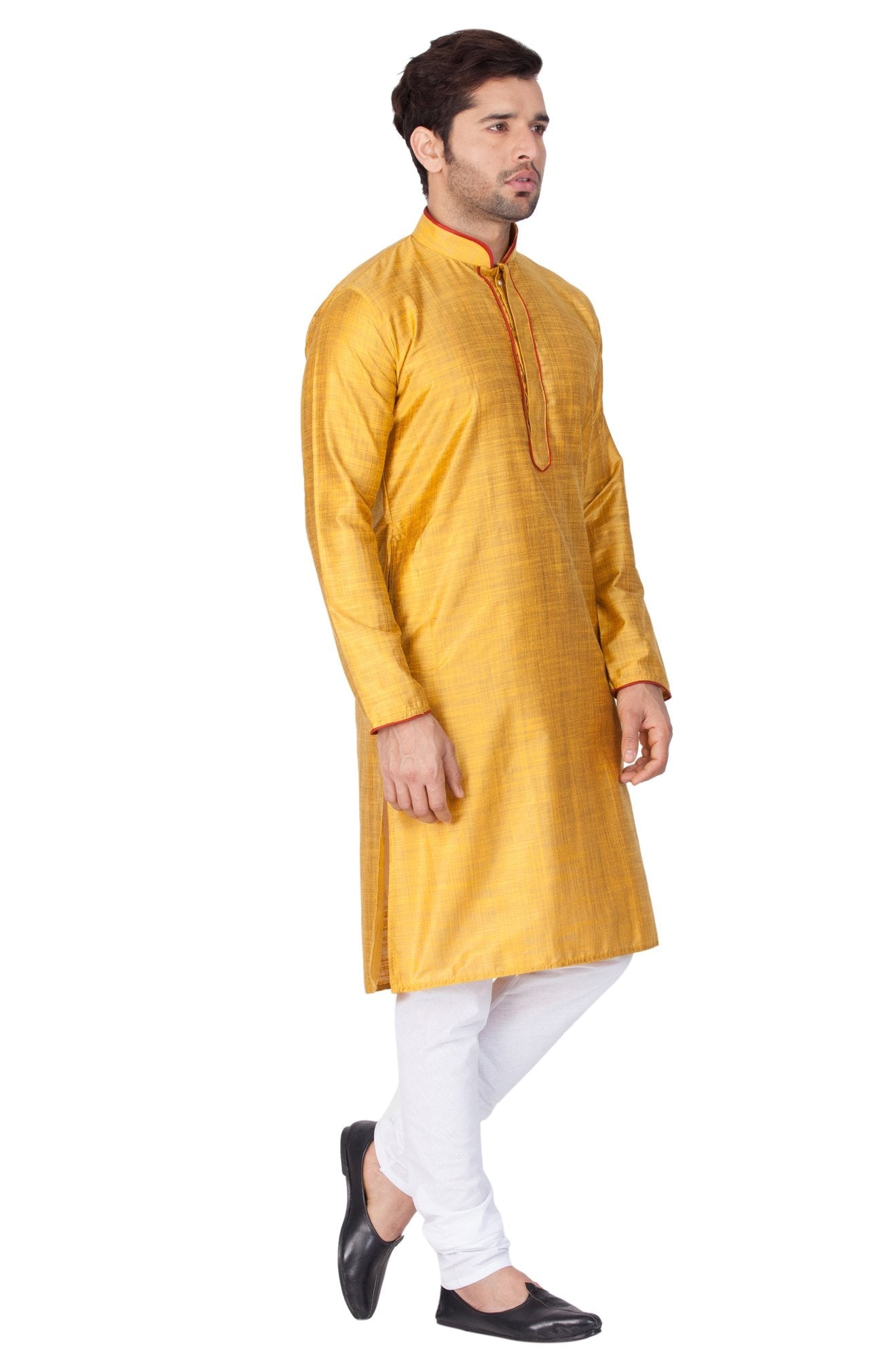 Men's Yellow Cotton Silk Blend Kurta and Pyjama Set