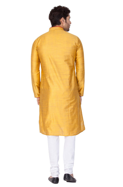 Men's Yellow Cotton Silk Blend Kurta and Pyjama Set