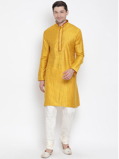 Men's Yellow Cotton Kurta and Pyjama Set