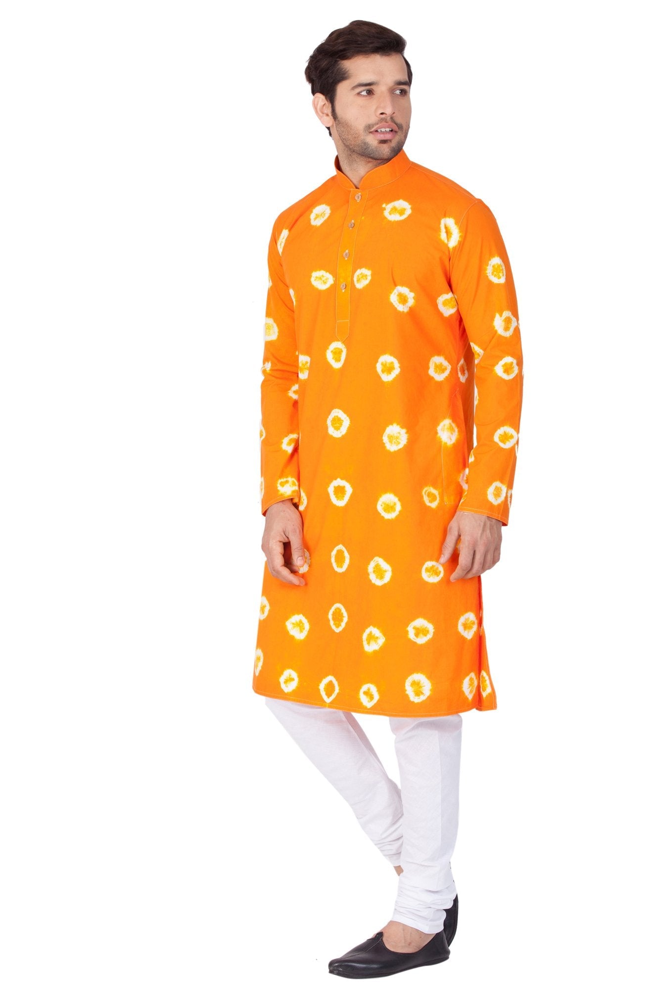 Men's Orange Cotton Kurta and Pyjama Set