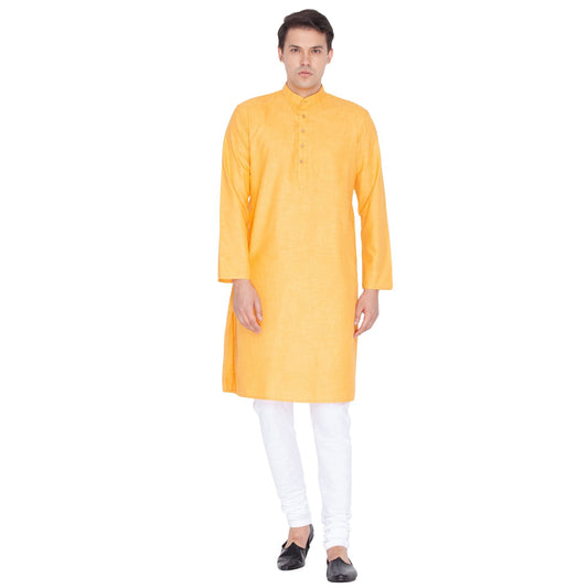 Men's Orange Linen Kurta and Pyjama Set